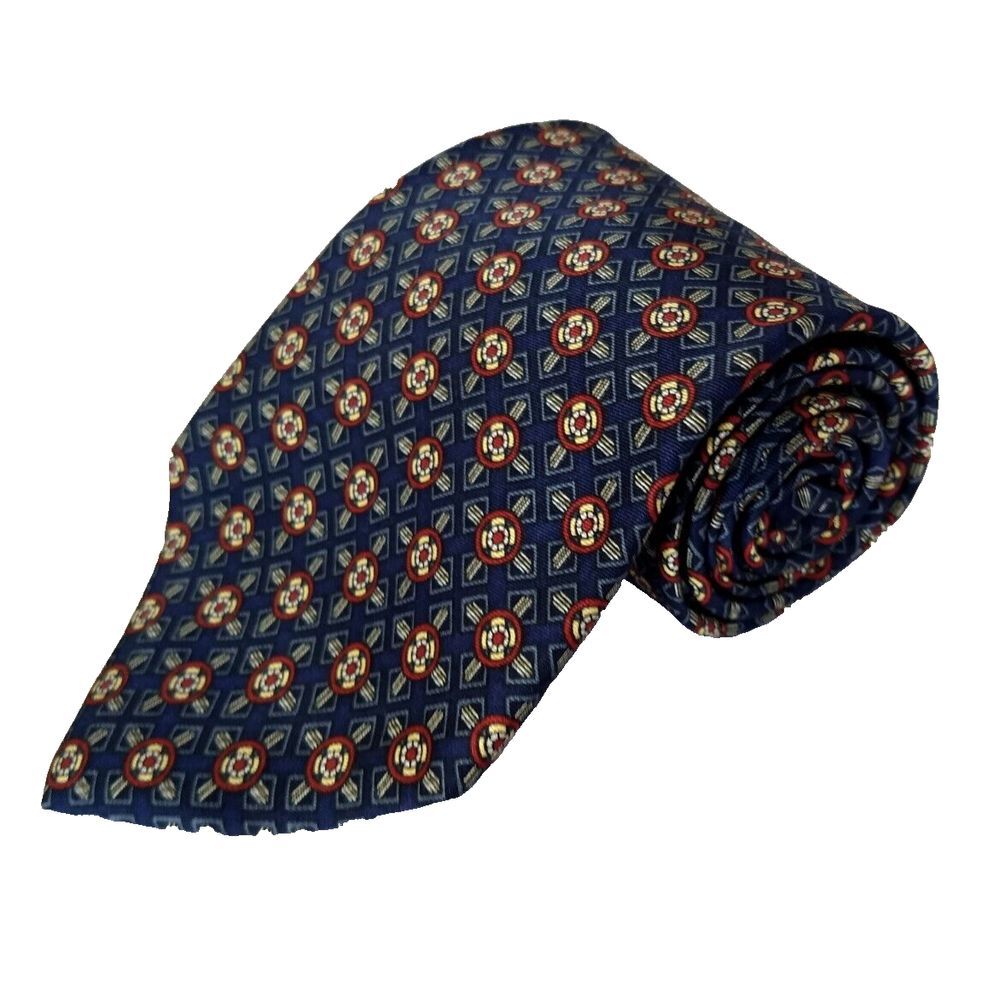 Christian Dior‎ Monsieur All Silk Tie Blue Crisscross Red Medallion Vintage USA